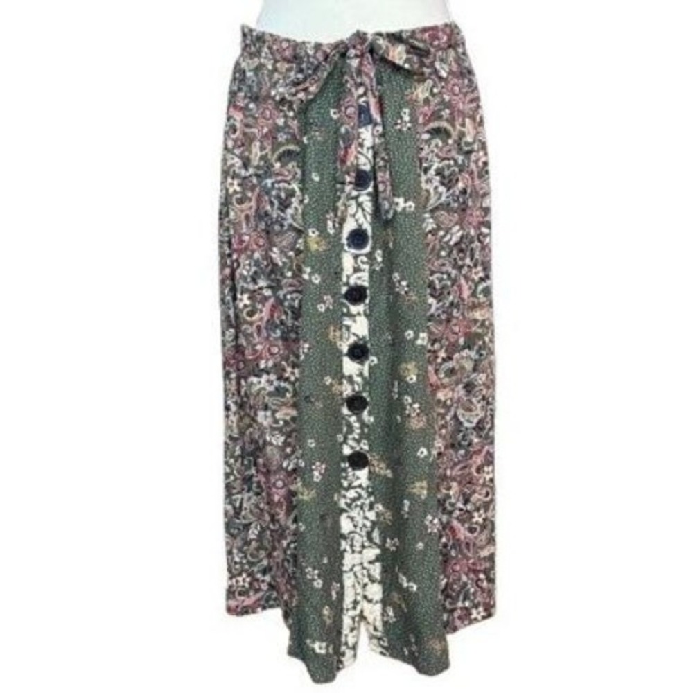 Medium Forest goblin fairy core button up midi length skirt‎ floral earth tones